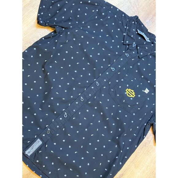 Harley-Davidson Mens Slim Fit Black Short Sleeve Shirt Size 2XL Logo Button Clos - Picture 6 of 6